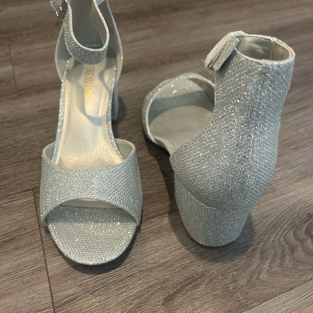 Dream Pairs Silver Glitter Ankle-Strap Platform Heels